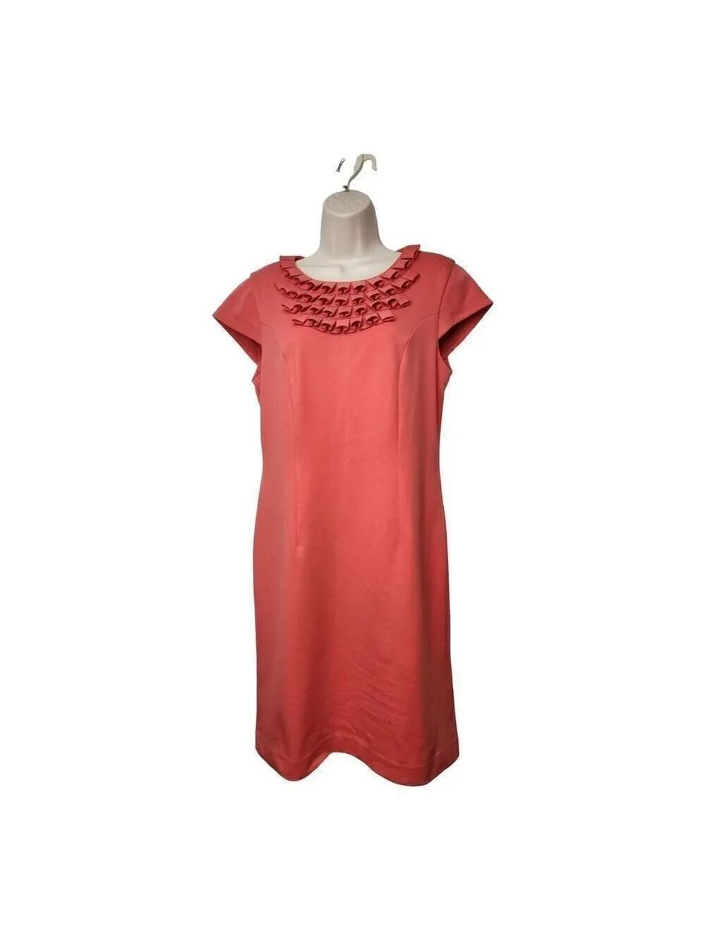 Adrienne Vittadini Ponte Coral Salmon Loop Pleat Neck Sheath Dress Size 10